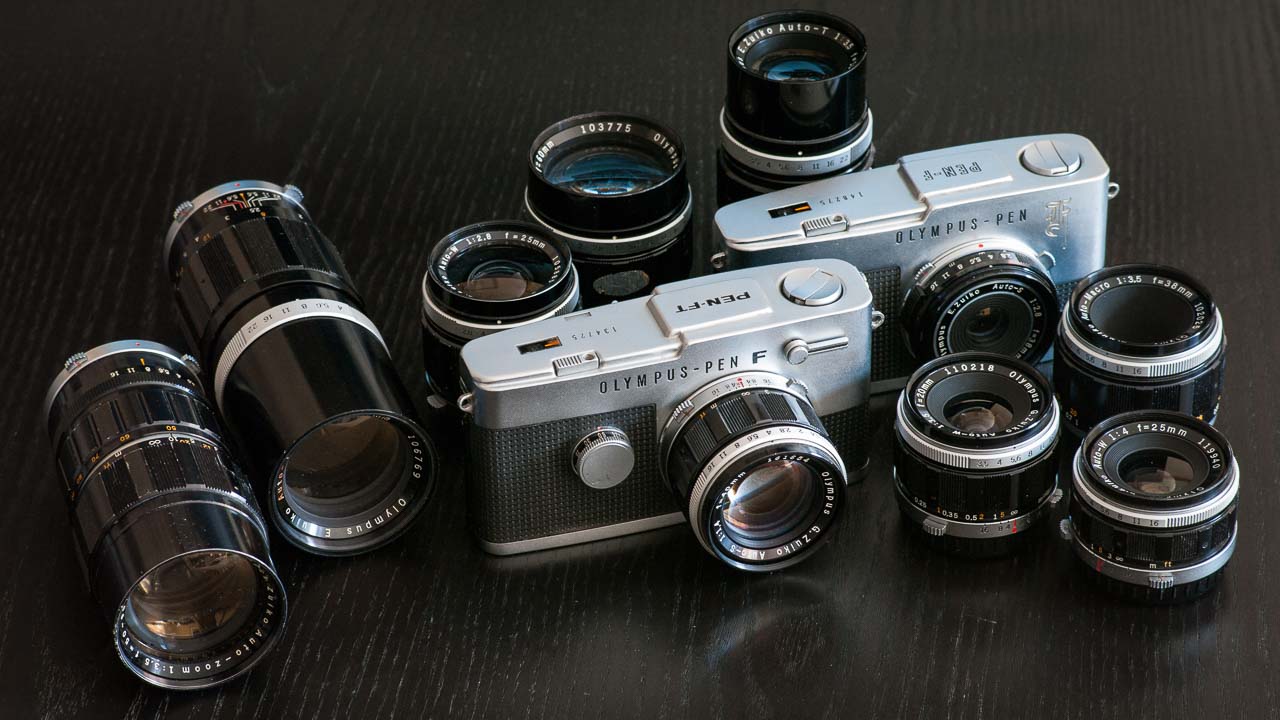 Photo of my entire Olympus Pen F collection as of 2014