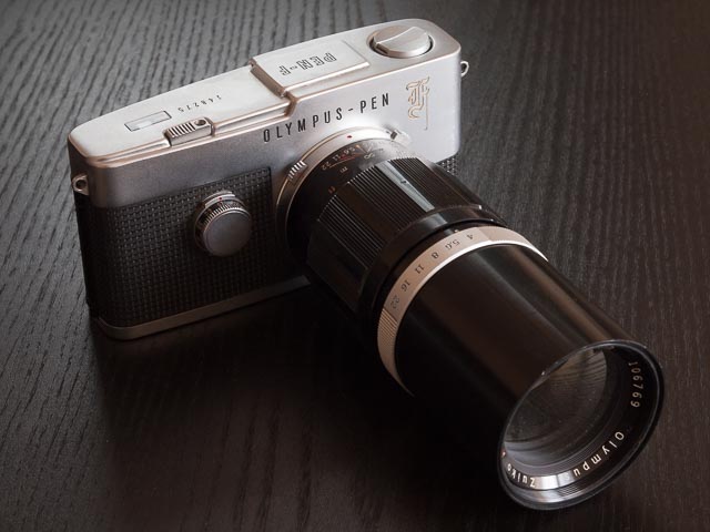 Olympus Pen FT fitted with 150mm f/4 lens
