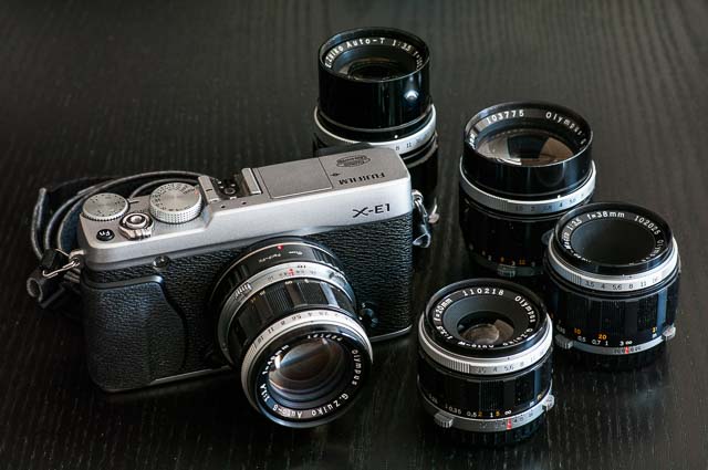 Fujifilm X-E1 and selection of Olympus Pen F lenses