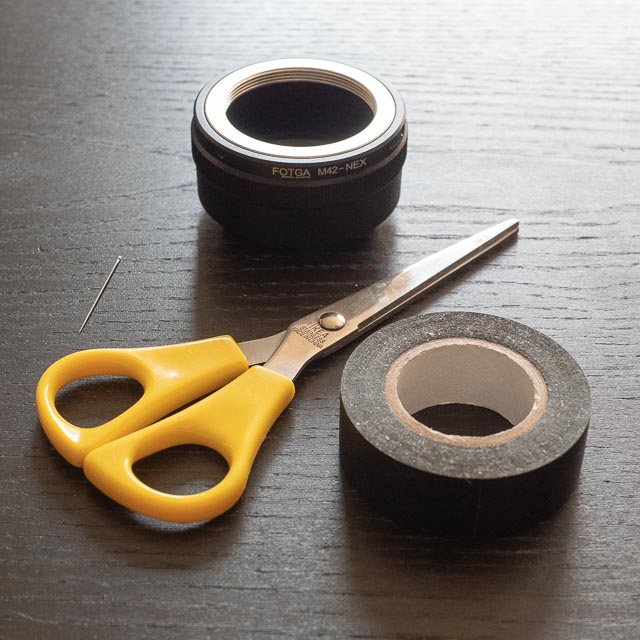 Making a pinhole lens - tools and ingredients