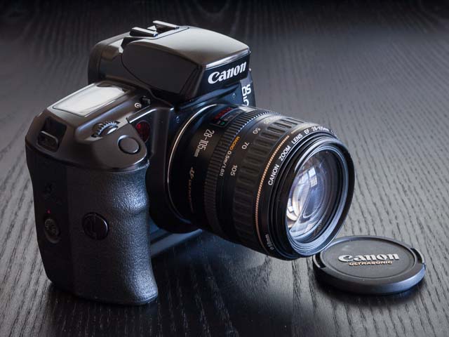 Canon EOS 5 with 28-105mm lens mounted