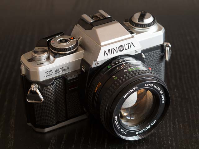 Minolta X-500 camera with the Minolta MD Rokkor 50mm f/1.4 lens fitted