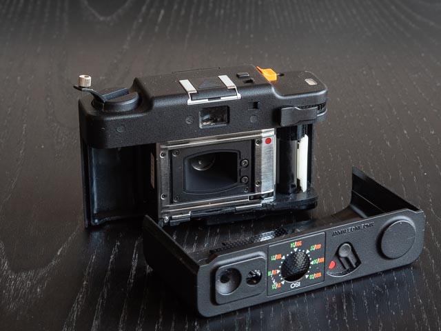 Minox 35 ML camera with back removed for film loading
