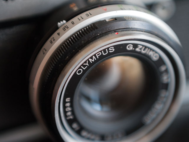 Olympus 35 SP camera lens detail