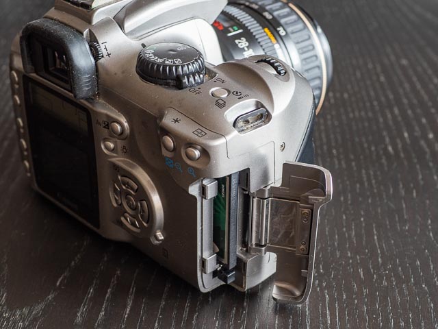 Canon EOS 300D card door on the right side of the camera