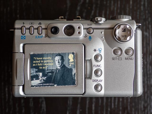 Canon Powershot G3 postage stamp sized rear monitor.