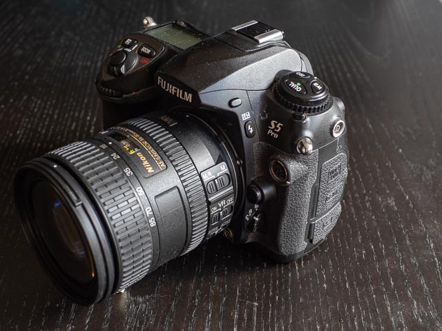 Fujifilm FinePix S5 Pro front right hand side of camera (facing camera)