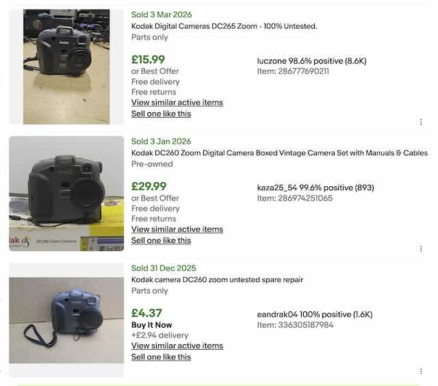 Kodak DC260 Zoom search for eBay sold listings.