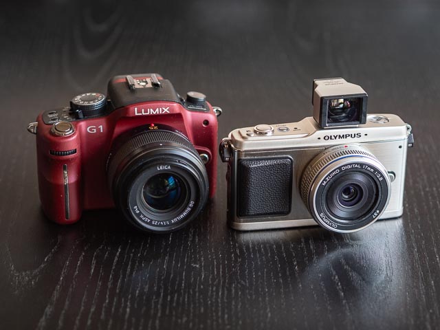 Panasonic G1 next to the Olympus E-P1.