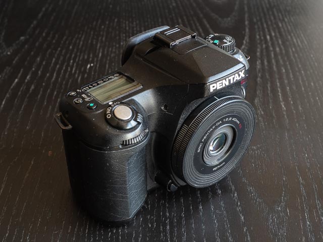 Pentax *ist D fitten with an SMC Pentax-DA 40mm F2.8 XS from 2012.