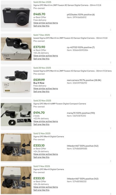 Sigma DP2 Merrill eBay sold search 30 Jan 2026