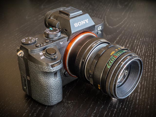 Helios 44-2 lens mounted on a Sony A7 II camera