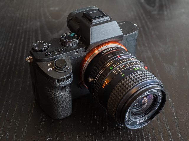 Minolta MD W.ROKKOR 35mm f/1.8 lens mounted on a Sony A7II camera with a K&F Concept adapter