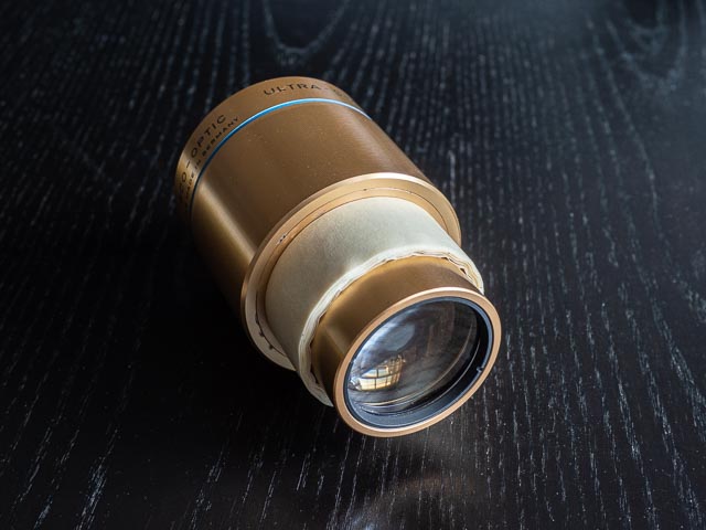 Isco-Optic Ultra-Star HD 90mm f/2 MC adapted with masking tape applied