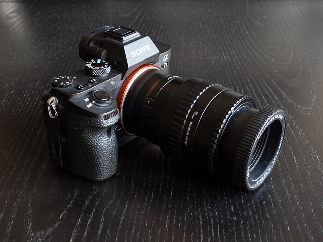 Finished Leica Hektor P2 85mm f/2.8 lens mounted on a Sony A7 Mark II